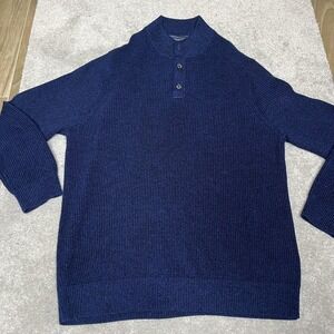 Vineyard Vines Sweater Mens XL Blue Merino Mock Neck Henley Pullover Knit